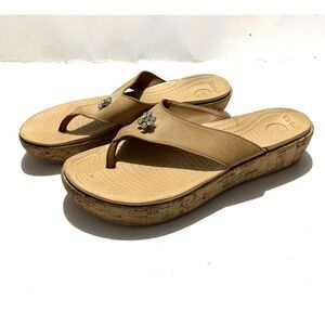 Crocs sandals slide on wedges comfort shoes beige casual women's 9